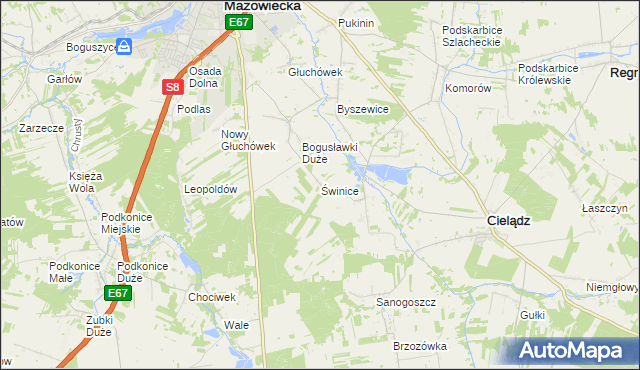 mapa Świnice gmina Rawa Mazowiecka, Świnice gmina Rawa Mazowiecka na mapie Targeo