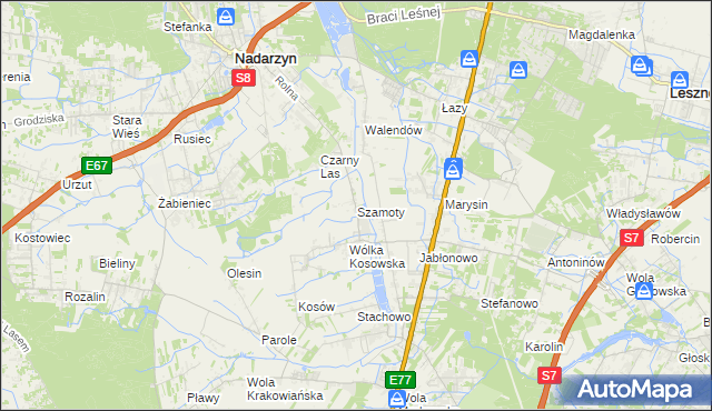 mapa Szamoty gmina Nadarzyn, Szamoty gmina Nadarzyn na mapie Targeo