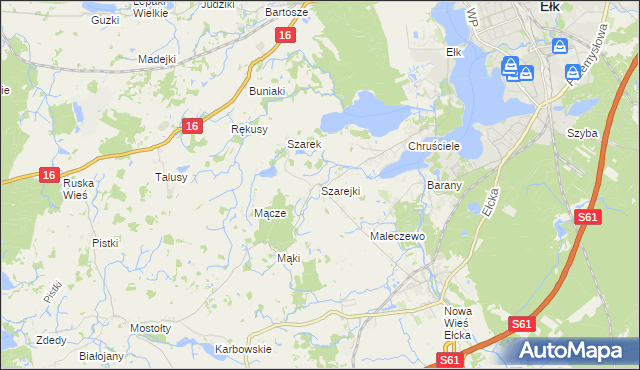 mapa Szarejki gmina Ełk, Szarejki gmina Ełk na mapie Targeo