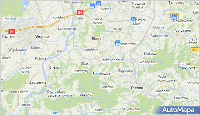 mapa Szczepanowice gmina Pleśna, Szczepanowice gmina Pleśna na mapie Targeo