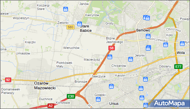 mapa Szeligi gmina Ożarów Mazowiecki, Szeligi gmina Ożarów Mazowiecki na mapie Targeo