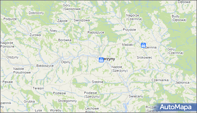 mapa Szerzyny, Szerzyny na mapie Targeo