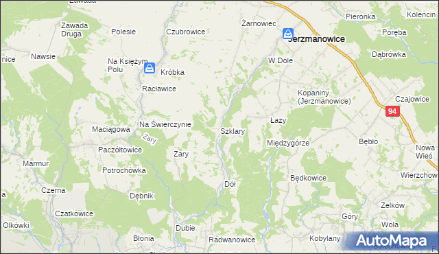 mapa Szklary gmina Jerzmanowice-Przeginia, Szklary gmina Jerzmanowice-Przeginia na mapie Targeo