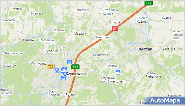 mapa Szydłówek gmina Szydłowiec, Szydłówek gmina Szydłowiec na mapie Targeo