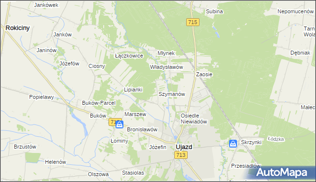 mapa Szymanów gmina Ujazd, Szymanów gmina Ujazd na mapie Targeo