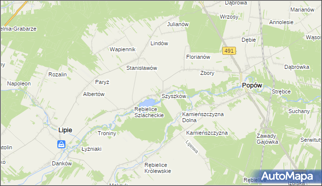 mapa Szyszków gmina Lipie, Szyszków gmina Lipie na mapie Targeo