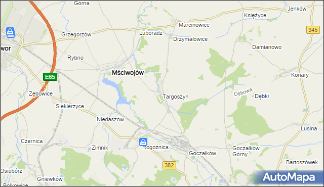 mapa Targoszyn, Targoszyn na mapie Targeo