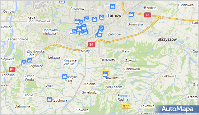 mapa Tarnowiec gmina Tarnów, Tarnowiec gmina Tarnów na mapie Targeo