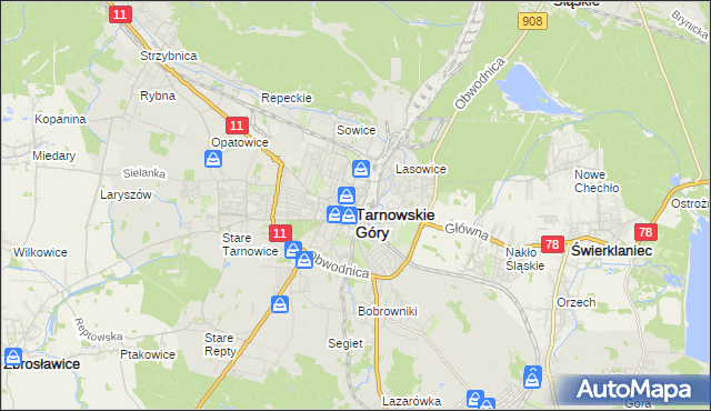 mapa Tarnowskie Góry, Tarnowskie Góry na mapie Targeo