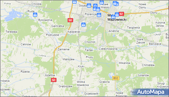 mapa Tartak gmina Mińsk Mazowiecki, Tartak gmina Mińsk Mazowiecki na mapie Targeo