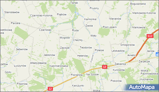 mapa Teodorów gmina Policzna, Teodorów gmina Policzna na mapie Targeo