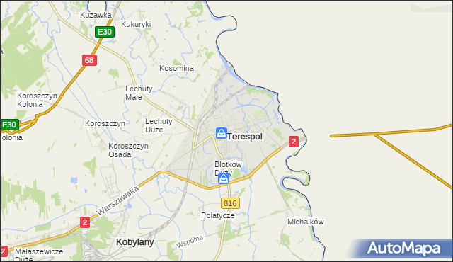 mapa Terespol powiat bialski, Terespol powiat bialski na mapie Targeo