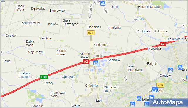 mapa Tłuste gmina Grodzisk Mazowiecki, Tłuste gmina Grodzisk Mazowiecki na mapie Targeo