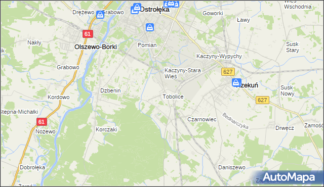 mapa Tobolice gmina Rzekuń, Tobolice gmina Rzekuń na mapie Targeo