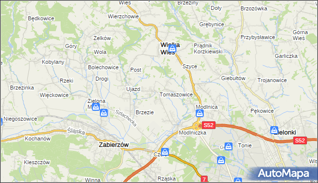 mapa Tomaszowice gmina Wielka Wieś, Tomaszowice gmina Wielka Wieś na mapie Targeo
