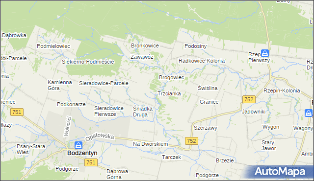 mapa Trzcianka gmina Bodzentyn, Trzcianka gmina Bodzentyn na mapie Targeo