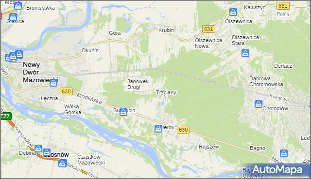 mapa Trzciany gmina Jabłonna, Trzciany gmina Jabłonna na mapie Targeo