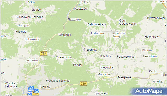 mapa Trzebniów, Trzebniów na mapie Targeo