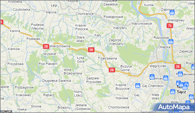 mapa Trzetrzewina, Trzetrzewina na mapie Targeo