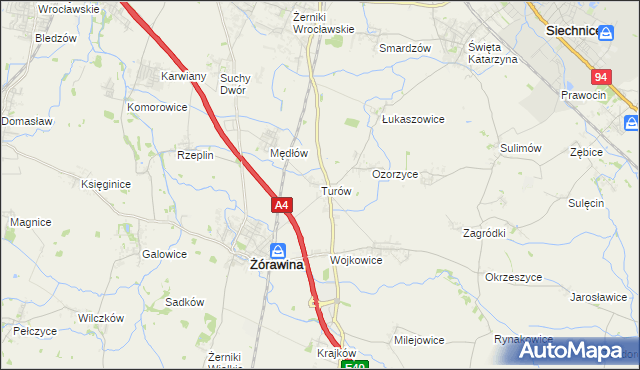 mapa Turów gmina Żórawina, Turów gmina Żórawina na mapie Targeo