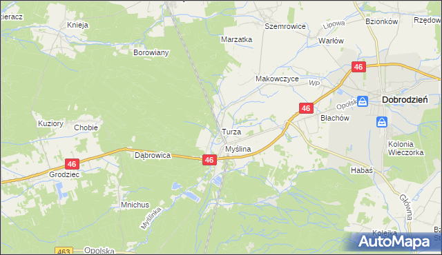 mapa Turza gmina Dobrodzień, Turza gmina Dobrodzień na mapie Targeo