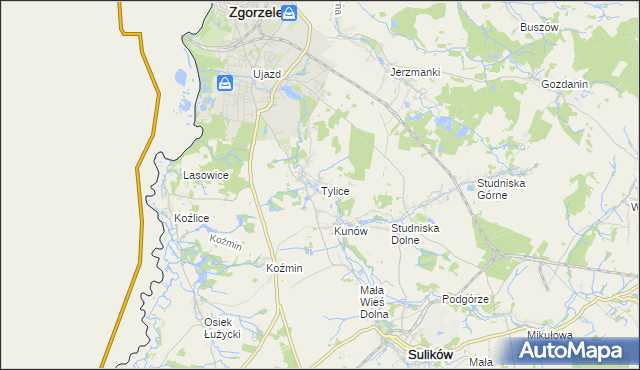 mapa Tylice gmina Zgorzelec, Tylice gmina Zgorzelec na mapie Targeo