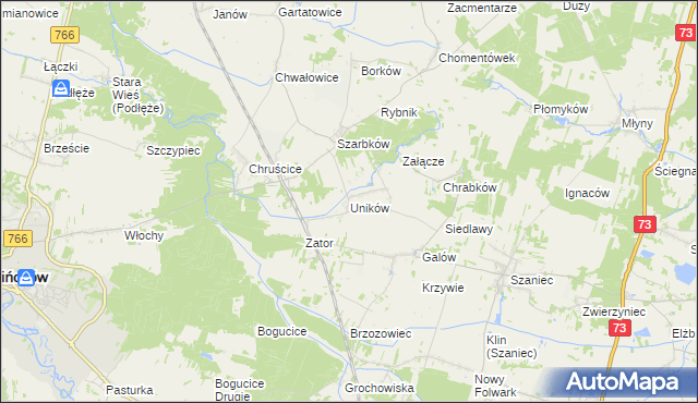 mapa Uników gmina Pińczów, Uników gmina Pińczów na mapie Targeo