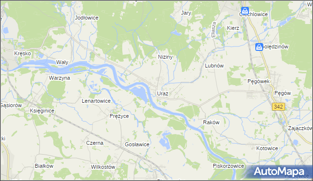 mapa Uraz gmina Oborniki Śląskie, Uraz gmina Oborniki Śląskie na mapie Targeo