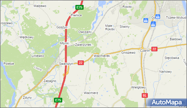 mapa Waćmierek, Waćmierek na mapie Targeo
