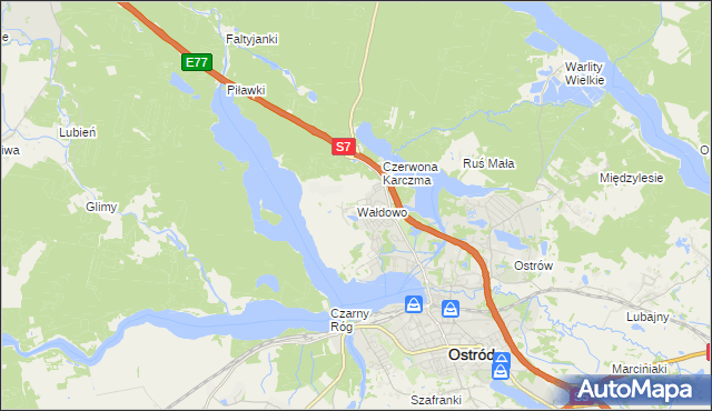 mapa Wałdowo gmina Ostróda, Wałdowo gmina Ostróda na mapie Targeo