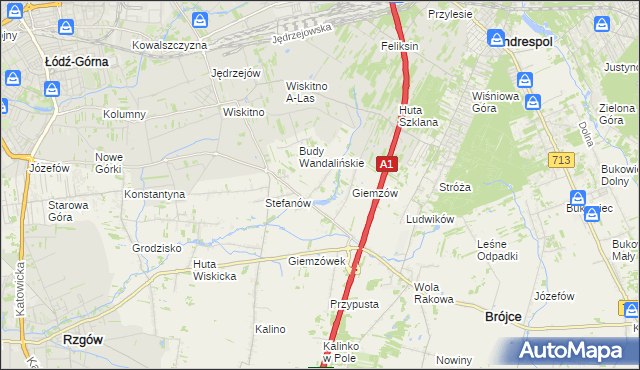 mapa Wandalin gmina Brójce, Wandalin gmina Brójce na mapie Targeo