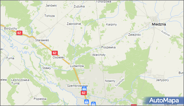 mapa Warchoły, Warchoły na mapie Targeo