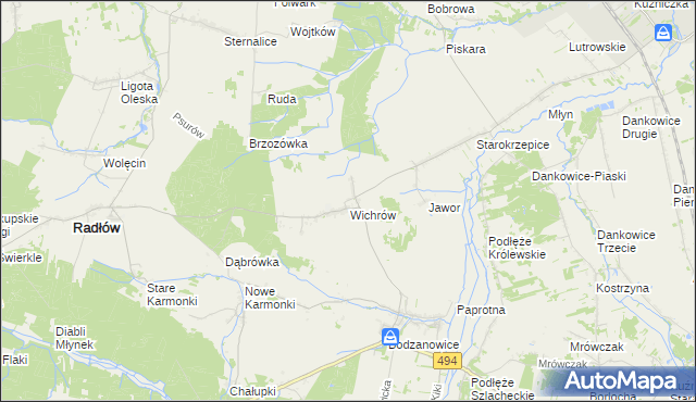 mapa Wichrów gmina Radłów, Wichrów gmina Radłów na mapie Targeo