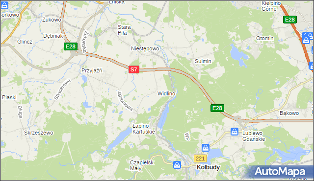 mapa Widlino gmina Żukowo, Widlino gmina Żukowo na mapie Targeo