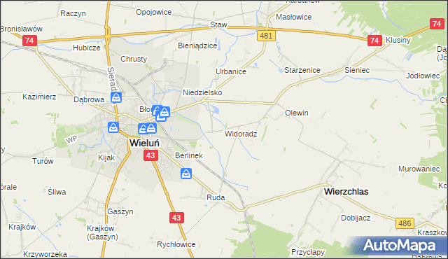 mapa Widoradz, Widoradz na mapie Targeo