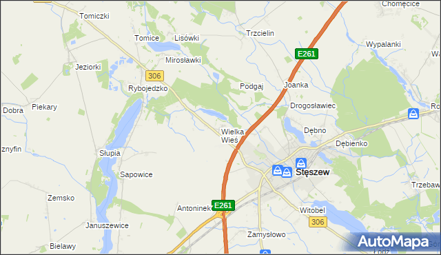 mapa Wielka Wieś gmina Stęszew, Wielka Wieś gmina Stęszew na mapie Targeo