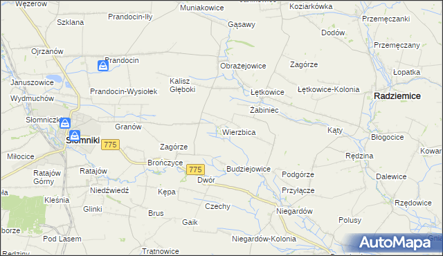 mapa Wierzbica gmina Radziemice, Wierzbica gmina Radziemice na mapie Targeo