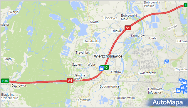 mapa Wierzchosławice powiat tarnowski, Wierzchosławice powiat tarnowski na mapie Targeo