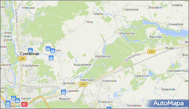 mapa Wierzenica, Wierzenica na mapie Targeo