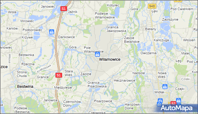 mapa Wilamowice powiat bielski, Wilamowice powiat bielski na mapie Targeo