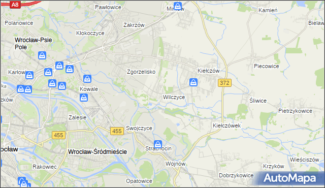 mapa Wilczyce gmina Długołęka, Wilczyce gmina Długołęka na mapie Targeo