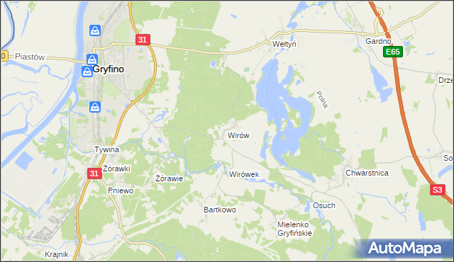 mapa Wirów gmina Gryfino, Wirów gmina Gryfino na mapie Targeo