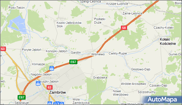 mapa Wiśniewo gmina Zambrów, Wiśniewo gmina Zambrów na mapie Targeo