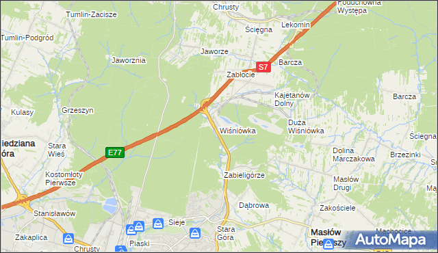 mapa Wiśniówka gmina Masłów, Wiśniówka gmina Masłów na mapie Targeo