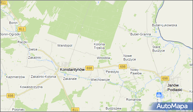 mapa Witoldów gmina Konstantynów, Witoldów gmina Konstantynów na mapie Targeo