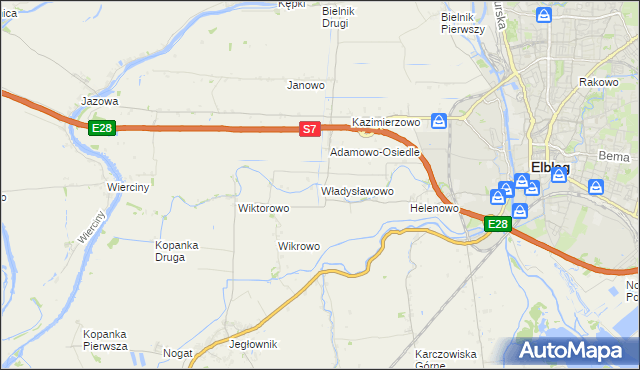 mapa Władysławowo gmina Elbląg, Władysławowo gmina Elbląg na mapie Targeo