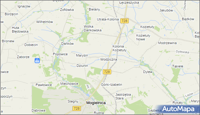 mapa Wodziczna gmina Mogielnica, Wodziczna gmina Mogielnica na mapie Targeo