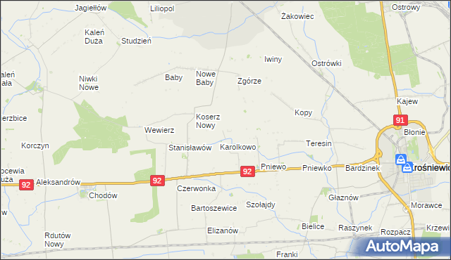 mapa Wojciechowo gmina Chodów, Wojciechowo gmina Chodów na mapie Targeo