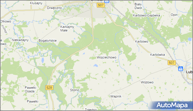 mapa Wojciechowo gmina Orneta, Wojciechowo gmina Orneta na mapie Targeo