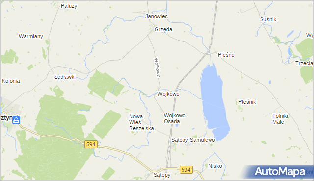 mapa Wojkowo gmina Bisztynek, Wojkowo gmina Bisztynek na mapie Targeo